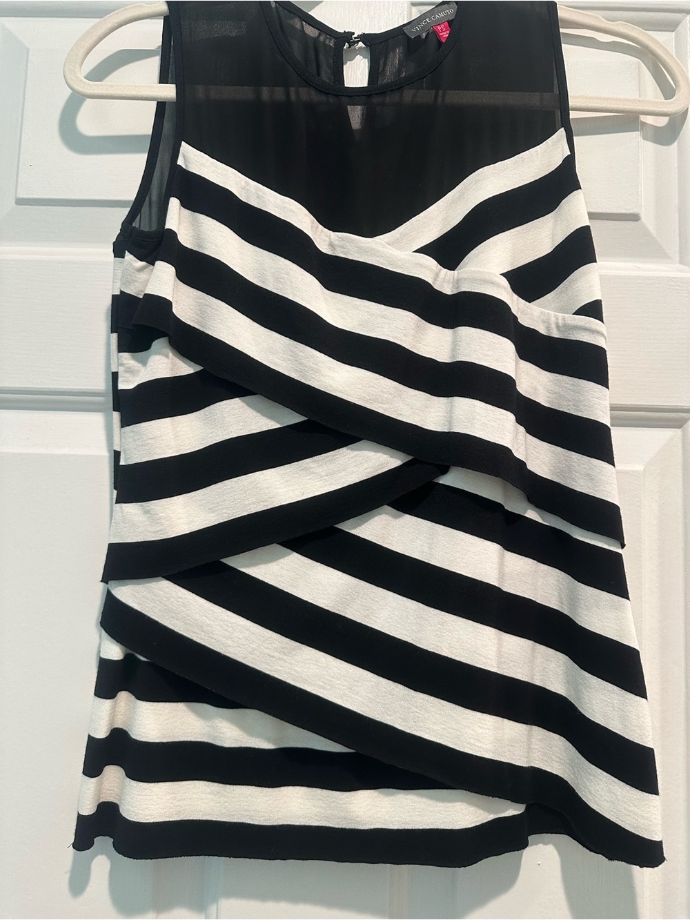 Vince Camuto Black & White Striped Overlay Skirt